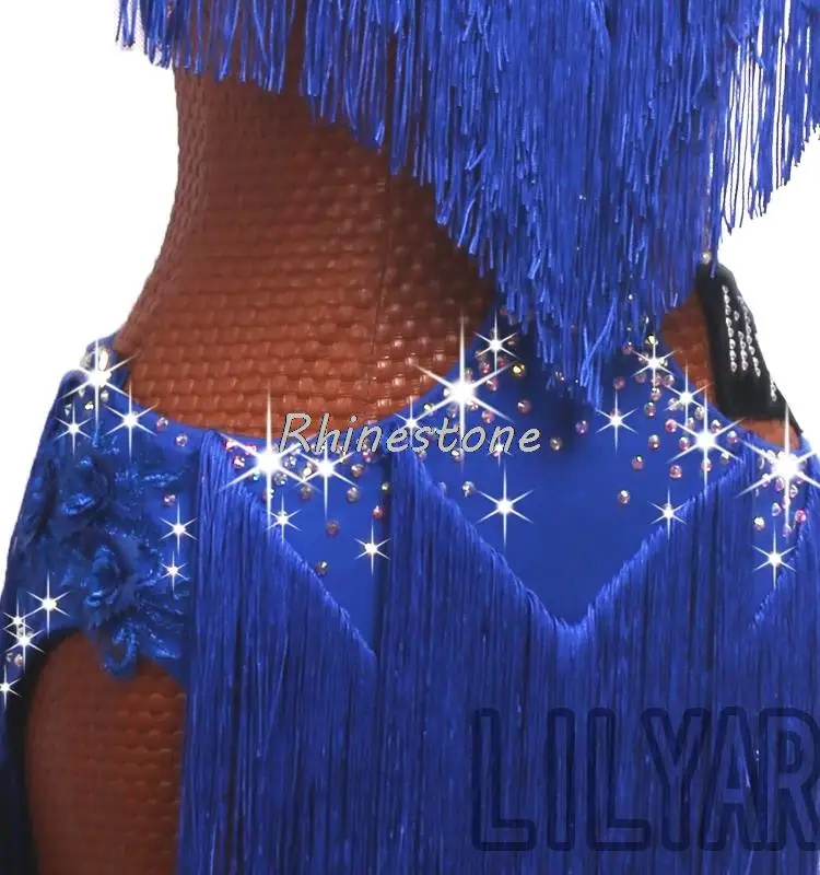 Платье для латиноамериканских танцев ярко-синее платье с цепочкой облегающая