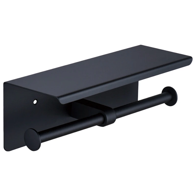 

Double Toilet Paper Holder Black, Stainless Steel Paper Towel Holder with Phone Storage Holder