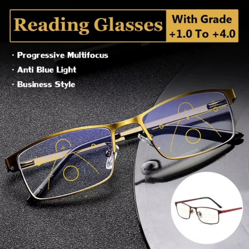 

Progressive Multi-Focus Reading Glass Blue Anti-Light Reading Glass for Men Women Business Style