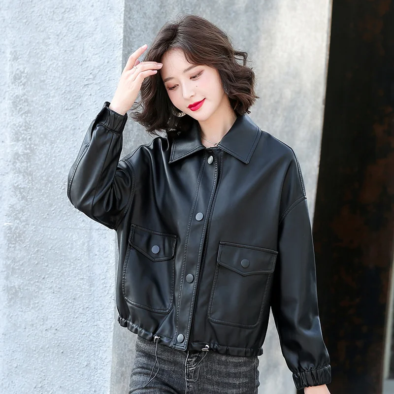 Women's Leather Jackets Faux Motorcycle Jacket Plus Size Moto Biker Fashion Ladies Casual Slim Short Coat Vegan Outwear