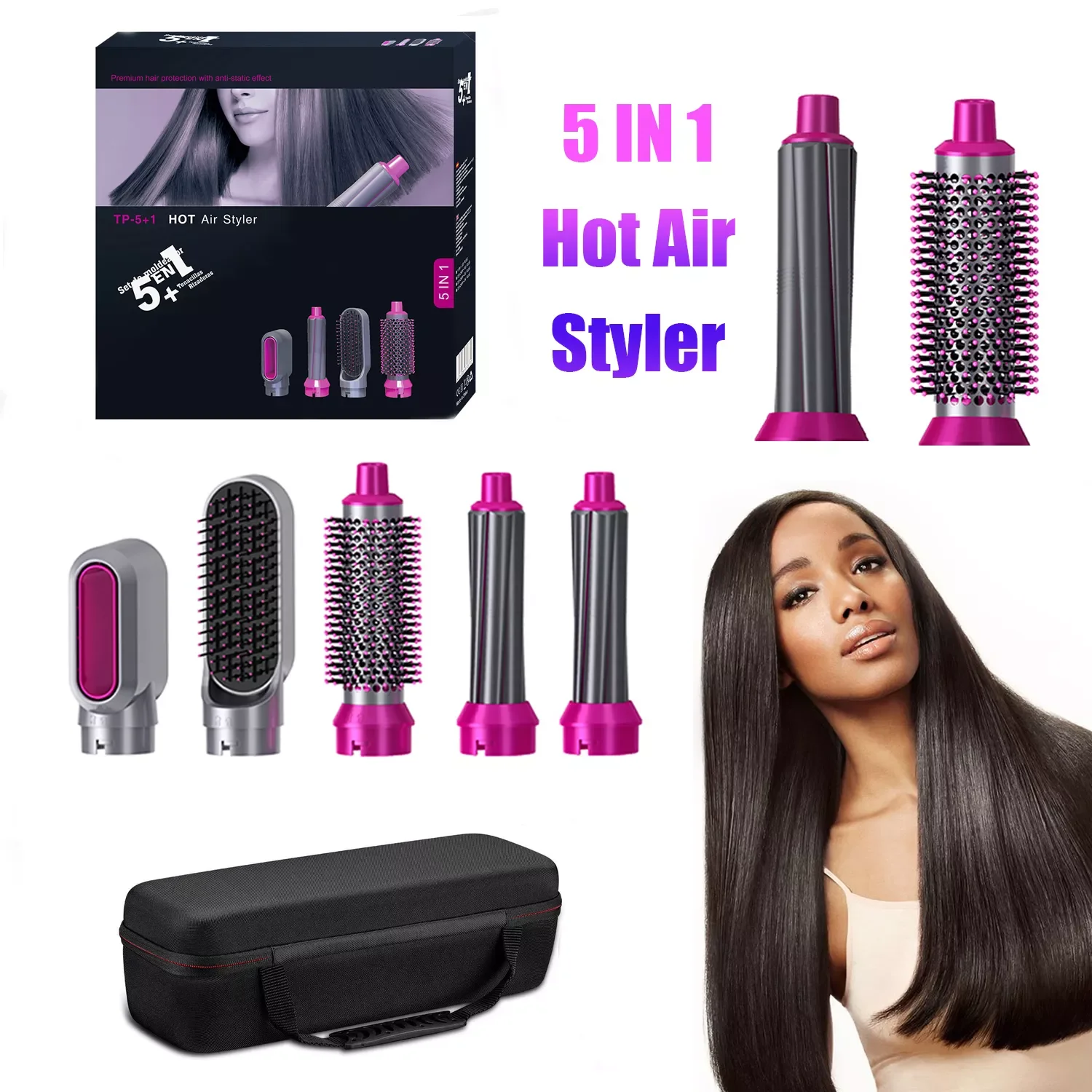 New in In 1  Hair Dryer Brush Hot Air Styler Blow Negative Ions Dryer Comb Hair Curler Straightening Curling Styling Tool free s