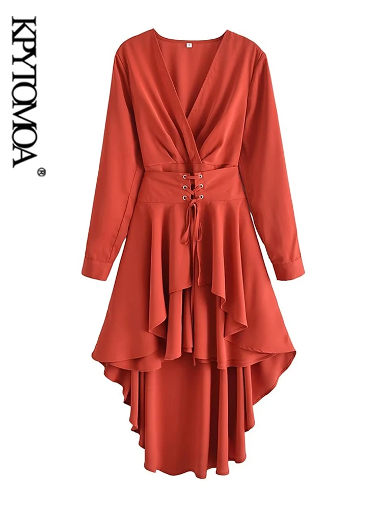 

KPYTOMOA Women Fashion 2pc Sets Asymmetrical Mini Dress Vintage Long Sleeve Side Zipper Female Dresses Vestidos Mujer