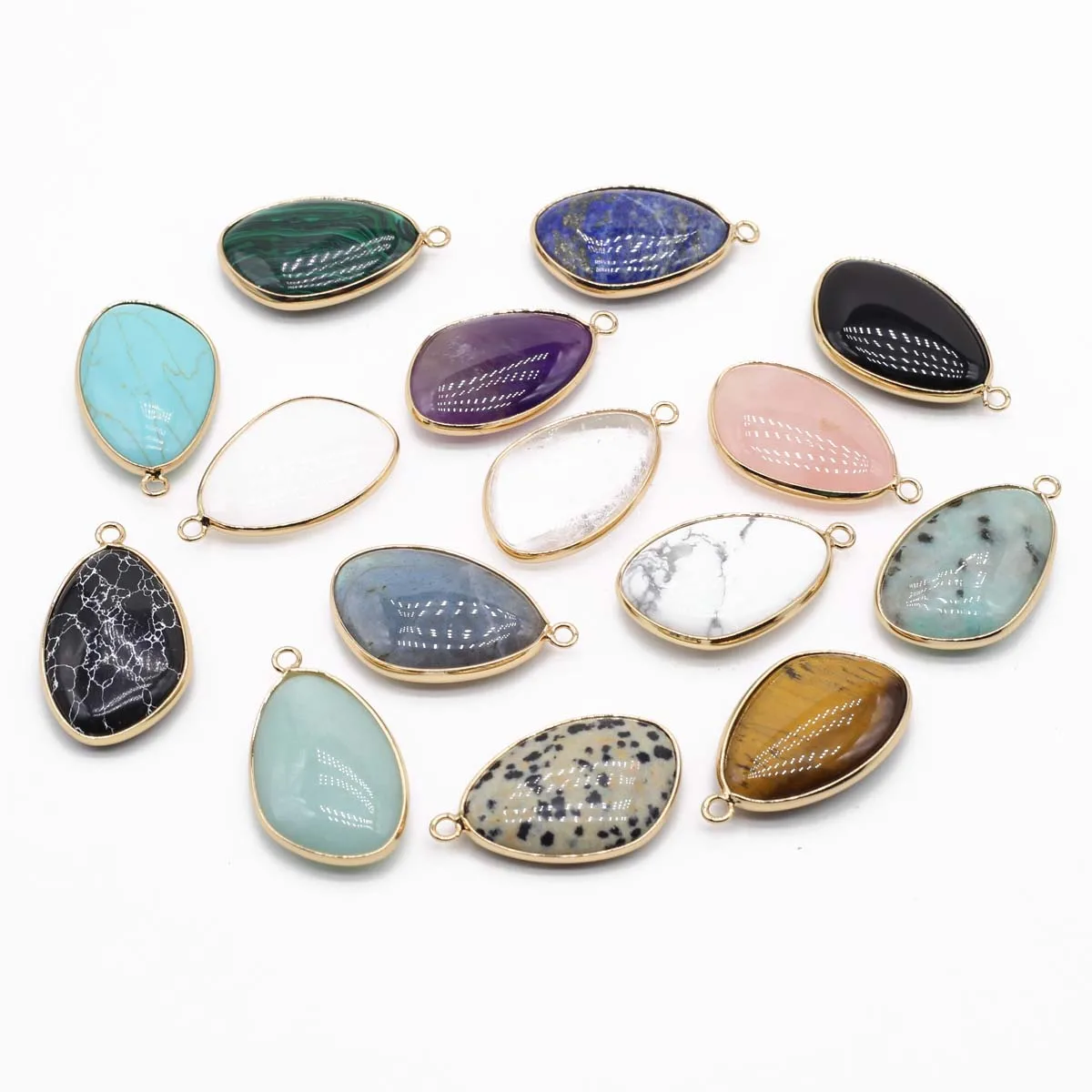 

Irregular Oval Natural Stone Ameythst Malachite Agate Pendant DIY Jewelry Making Necklace Earrings Accessories Gift 20x35mm