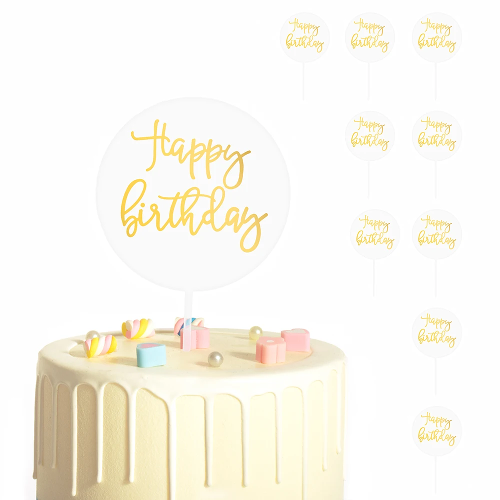 

Pack Of 10 Pcs Happ Birthday Acrylic Cake Topper Bronzing Happy Birthday Party Cake Decoration