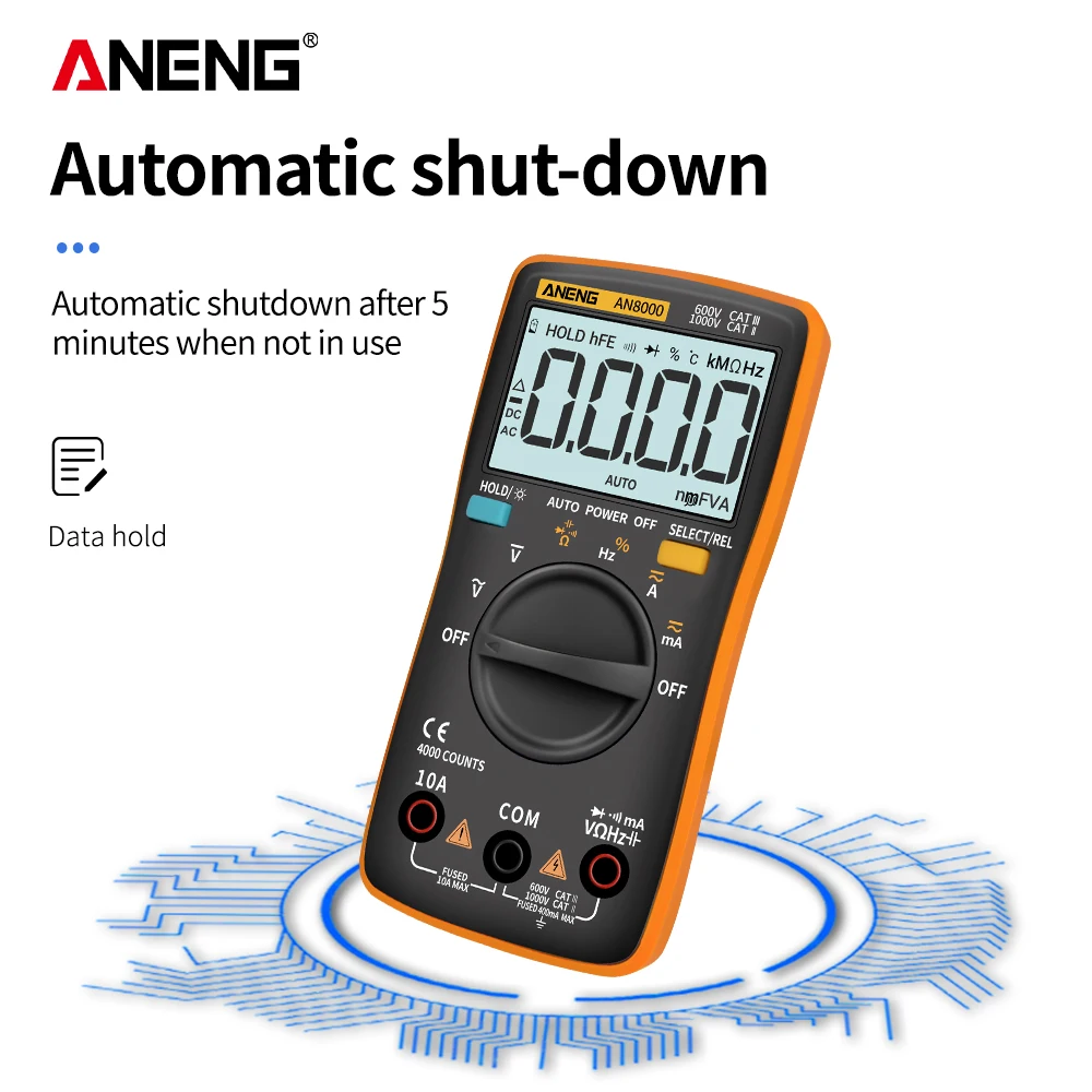 

ANENG AN8000 Smart Multimeter 4000 counts AC/DC Ammeter Capacitor Auto Range Portable Mini Precise Measuring Instrument Tester