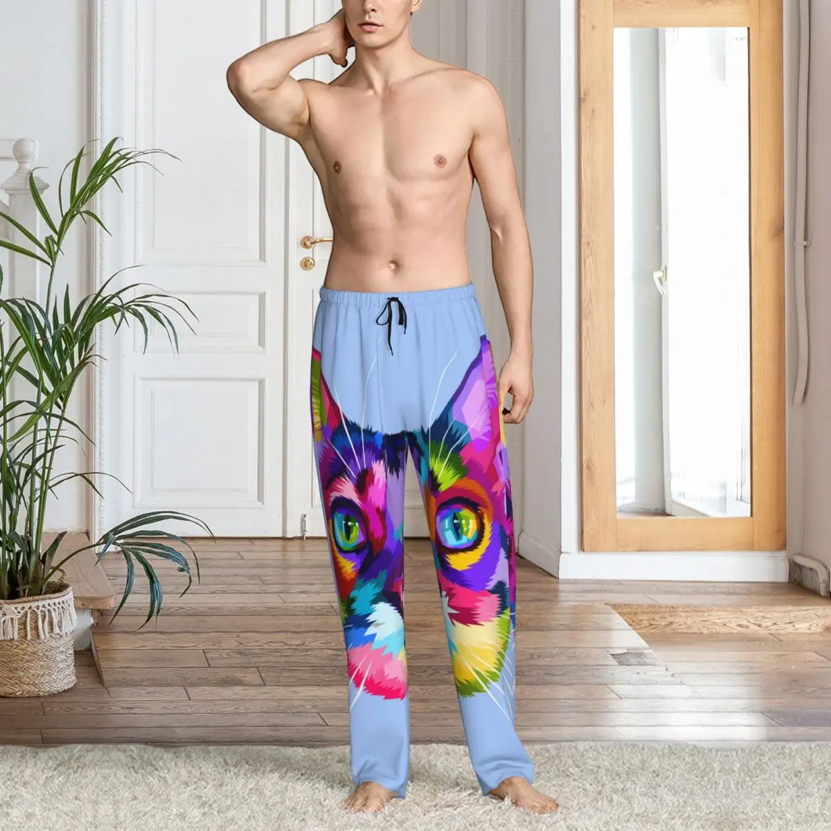 Пижамные штаны в стиле поп-арт для мужчин одежда сна эластичный пояс с карманами