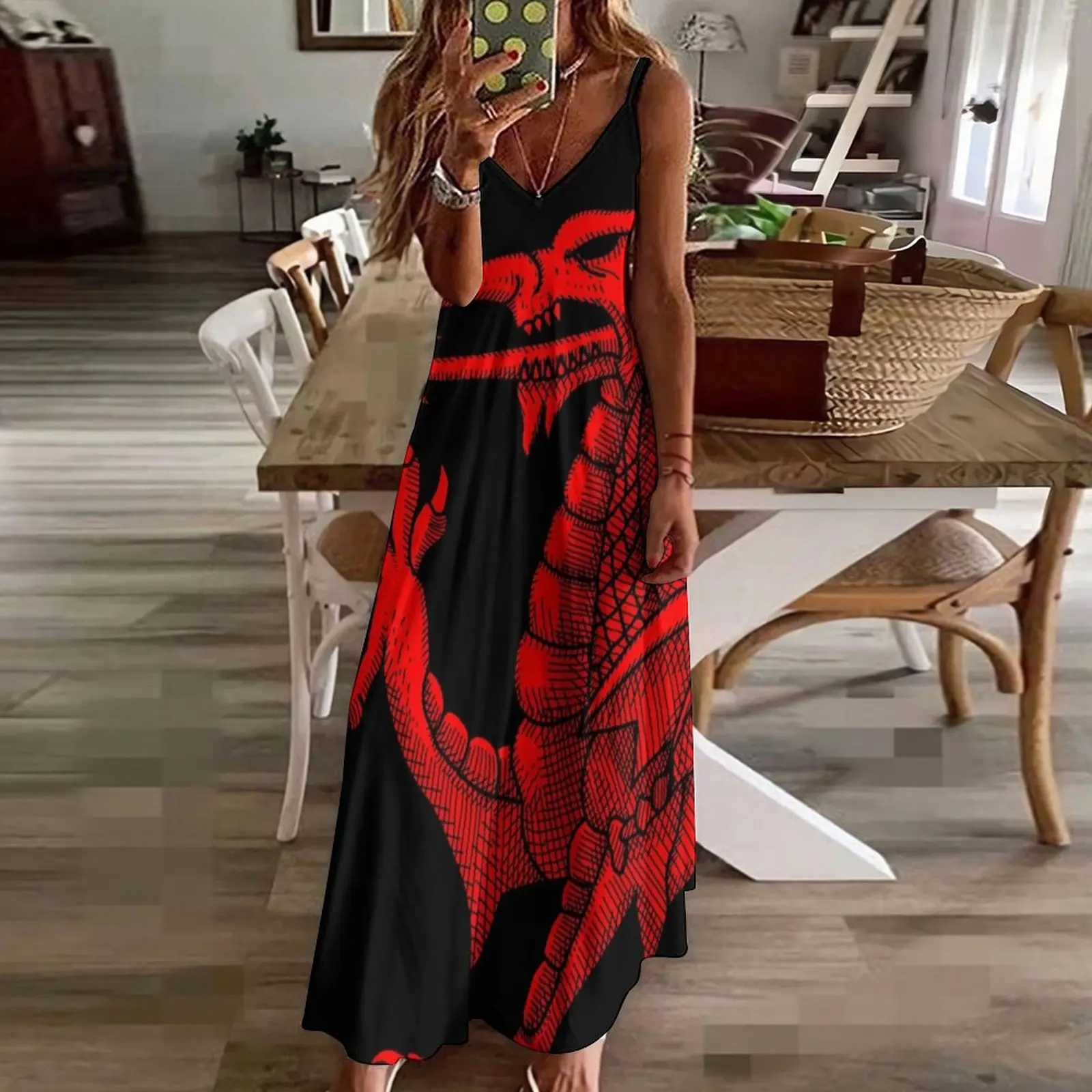 Welsh Dragon - Красное платье без рукавов Hatching Элегантное Одежда пляжное Платье