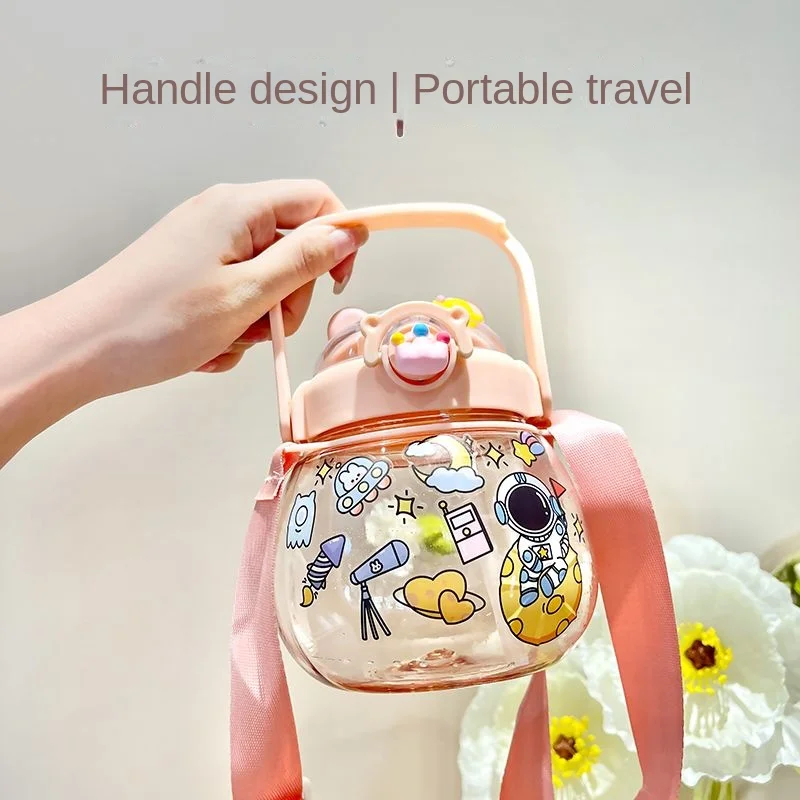 

600 ML Sports Water Bottle Big Belly Cup Large Capacity High Temperature Resistant Male Female Students Straw Plastic Cup Summer