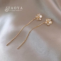 2022 new luxury zircon flower gold color ear line korean design jewelry party exquisite elegant earrings for womens accessories