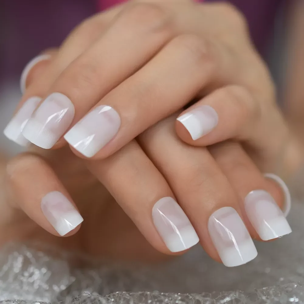 

Gradient Color Press On Nails Square Medium Transparent French Style False Nail with Glue Sticker