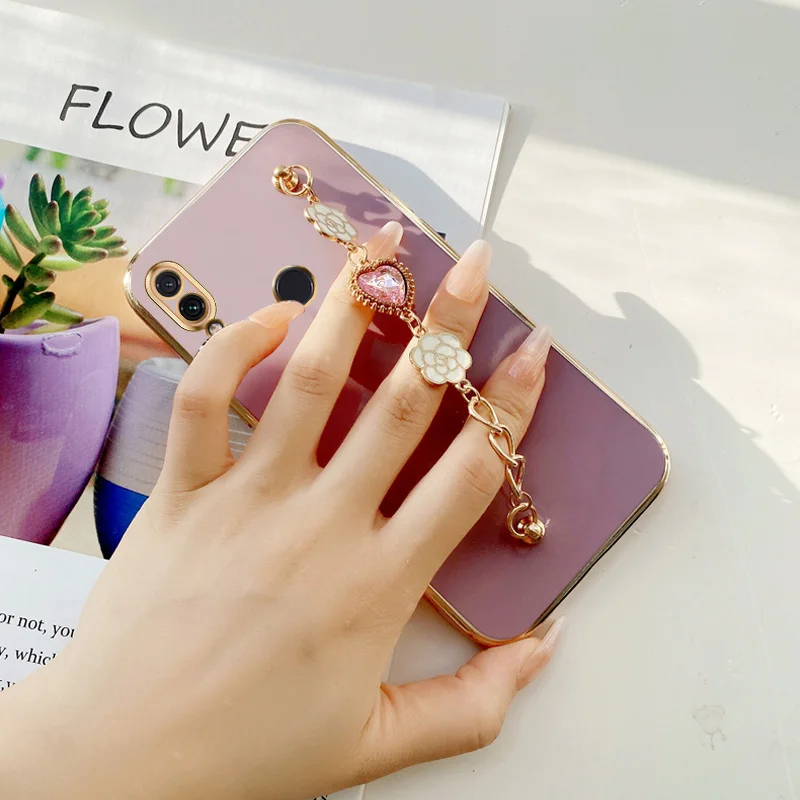 

Girls Pink Flower Love Heart Chain Case for Xiaomi Redmi Note7 Note 7 Pro 7S 8 9S 9 9T Note 9 Pro Max 10 Lite 10X Poco M2 Pro