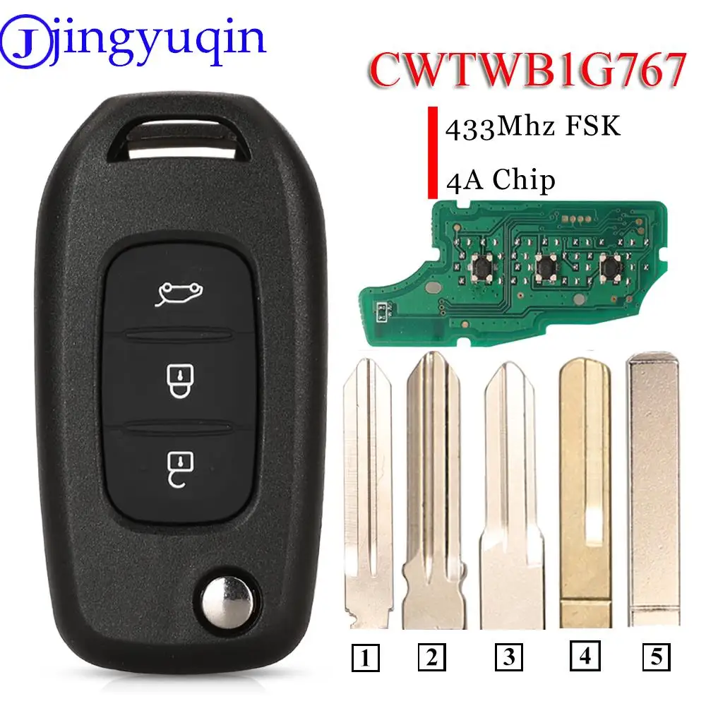 

jingyuqin CWTWB1G767 Flip Remote Key 433MHz PCF7961M 4A For Renault Kadjar Captur Megane 3 Symbol Logan 2 Sandero 2 Dacia Duster