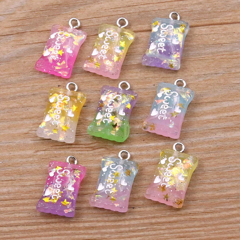 

10PCS 12X21mm 7 Color Cartoon 3D Resin Sweet Candy Charm For Women Girl Cute Children Gifts Dangles DIY Jewelry Accessories
