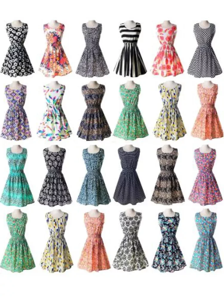

2023NEW Sexy Womens Dresses Slim Sleeveless Floral Plrint Women Summer Dress Lady Chiffon Dresses Vestidos Casual