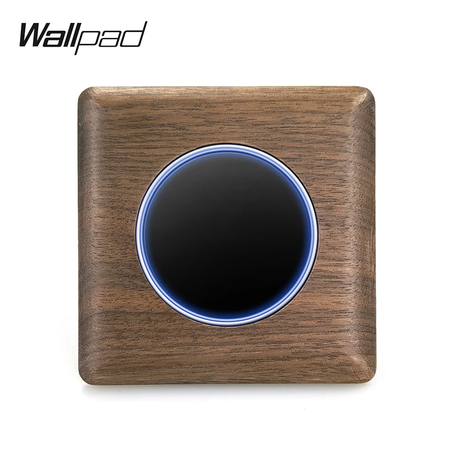 Настенный переключатель 1, 2, 3, 4-групповой светодиодный индикатор, панель из натурального дерева, черная круглая кнопка, синее кольцо, ночник, 86x86 мм, настенная панель