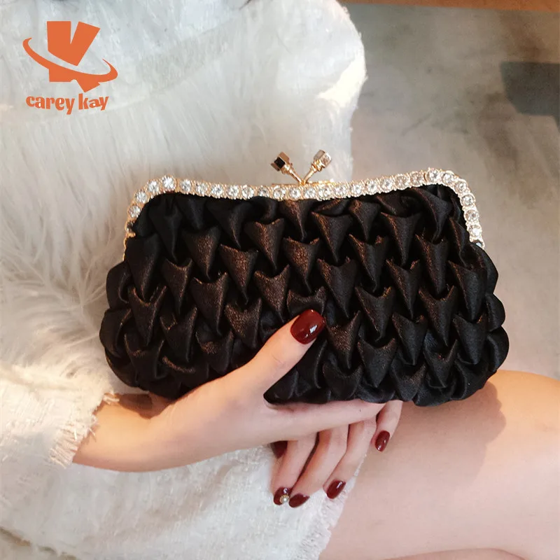 

CAREY KAY Women Banquet Glitter Satin Evening Bags Party Wedding Hasp Beaded Clutches Luxury Designer Shoulder Handbags Purses