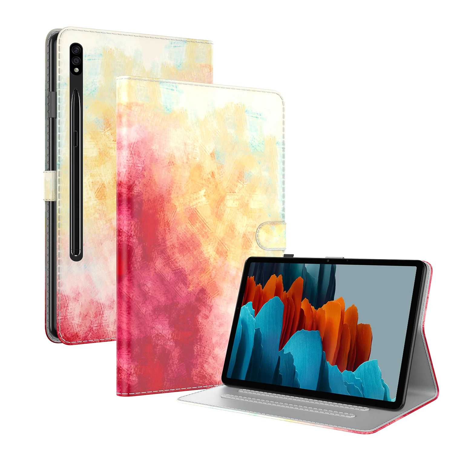 

Tablet Case for Samsung Galaxy Tab S9 Plus 12.4 Inch 2023 SM-X810 X816 X818 Flip Leather Card Fashion Watercolor Pattern Cover