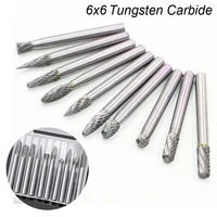 6x6 round shank metal drawing tungsten carbide milling cutter rotary tool burr diamond cut rotary dremel for electric grinding