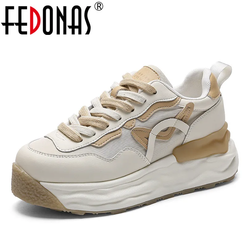 

FEDONAS 2022 Fashion Women High Platforms Sneakers Chunk Heels Cross-tied Spring Autumn Shoes Woman Lace-up New Sneakers