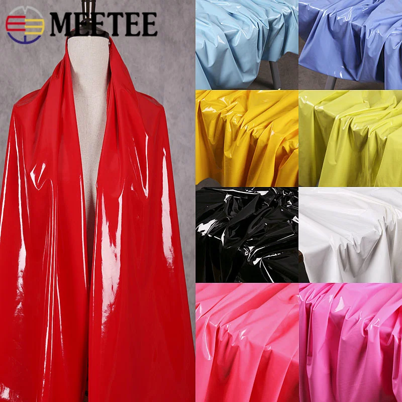 

50*145cm Meetee Shiny Glossy Soft Leather Fabric Elastic Faux PU Fabrics for Dress Clothes Material DIY Sewing Accessories