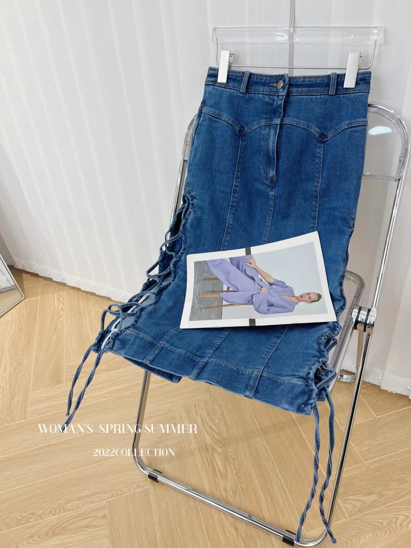 

Dress woman skirt even Summer parti clothes mini skirts Female Side Cut Lace Up Denim Mid Length Skirt Apparel