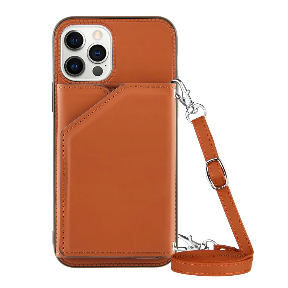 

Lanyard Necklace Chain Leather Phone Case for iPhone 12 11 Pro Max 12 Mini XR XS Max 7 8 Plus Strap Cord Rope With Wallet Cover