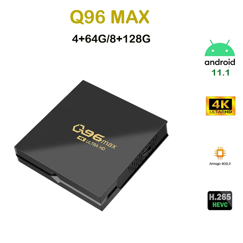 

Смарт ТВ-приставка Q96MAX, Android 11,1, четырехъядерный Amlogic S905L2, 2,4 ГГц, Wi-Fi, 4K, ТВ-приставка, 8 ГБ, 64 ГБ, 128 ГБ, медиаплеер, H.265, домашний кинотеатр