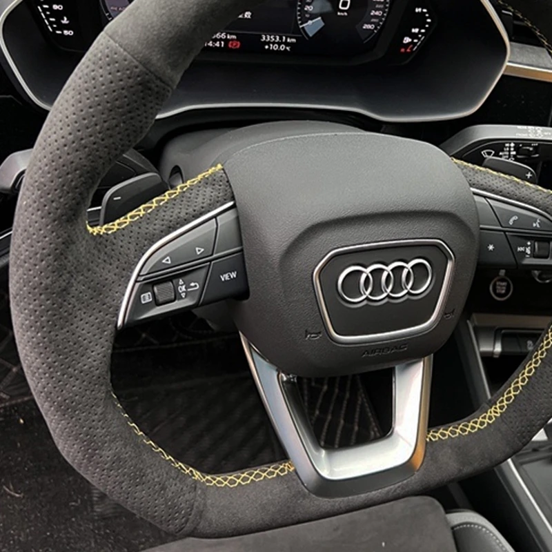 Фото Оплетка на руль автомобиля под заказ, мягкая замша 100%, подходит для Audi Q3 2018-2019 Q5 SQ5 2017-2019 Q7 SQ7 2015-2019 Q8 SQ8 2019 №2