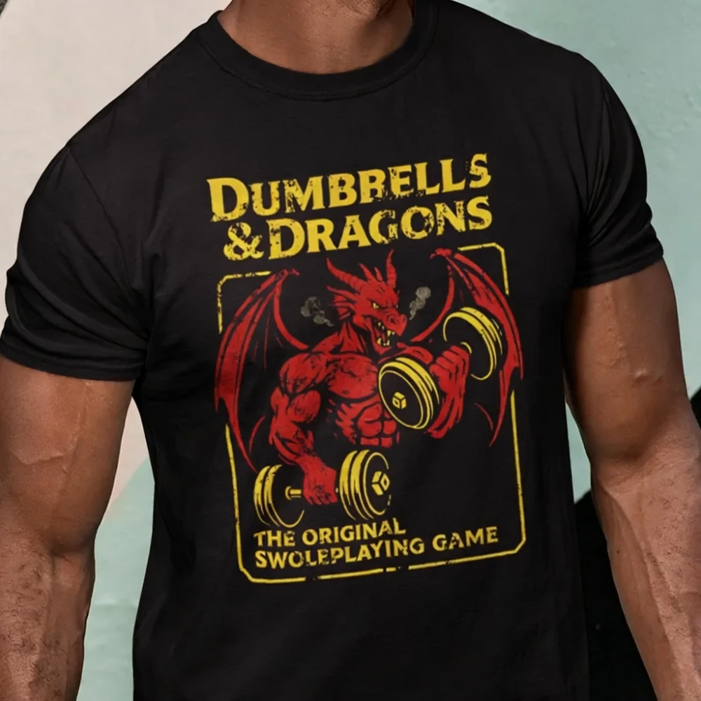 Фото Забавная футболка для спортзала с принтом D&D (Dungeons and Dragons), пародийная футболка для тренировок, винтажная футболка для мастера игры в D&D, подарок для мужчин, повседневные хлопковые топы №1
