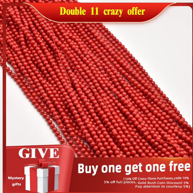 

100 pcs/lot 4mm Natural big red coral round beads coral vente en gros bijouterie Diy jewelry aesthetic making accessories JA0483