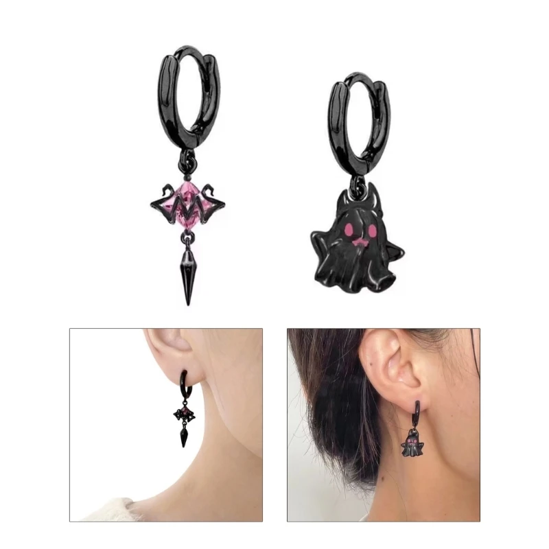 

Y2k Aesthetic Ghost-Piercing Dangle Earring for Women Gothic Sweet Punk Black Asymmetry Earring Fashion Jewelry Gift Dropship