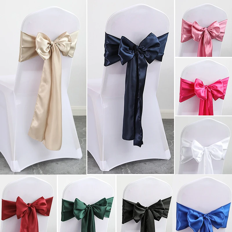 50pcs Satin Chair Knot Sashes DIY Wedding Indoor Outdoor Chair Bows Ribbon Butterfly Ties Party Event Hotel Banquet Fair Decor