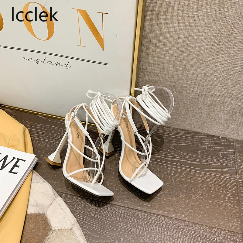 

2023 Summer New Women Gladiator Knee High Sandals Open toe Lace Up Cross Strappy High Heels Fashion Sexy Shoes high heels