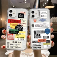 clear soft case for iphone 11 phone case iphone11 13 pro max 12 mini xs xr 7 8 6 s plus se 2020 art lable barcode cover iphone13