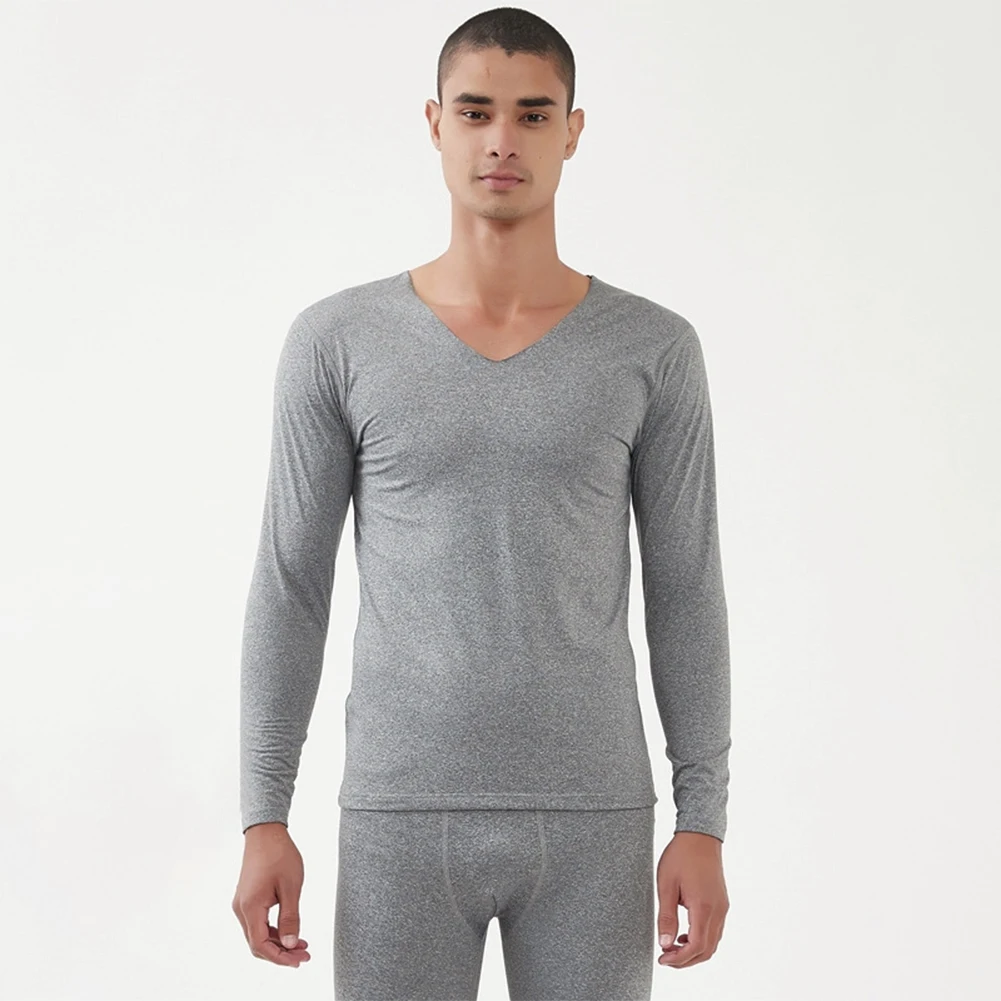 

Breathable Thermal Underwear Set Winter Men Cotton Long Sleeve V-neck Bottoming Seamless Men T-shirt Pants Suits Plus Size