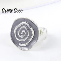 cring coco vintage ring free shipping gray enamel silver plated ring adjustable elastic wire rings jewelry 2022 trend for women