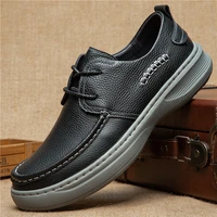 handmade genuine leather men business casual shoes vintageoutdoor thick bottom sewing shoes breathable lace up designer flats