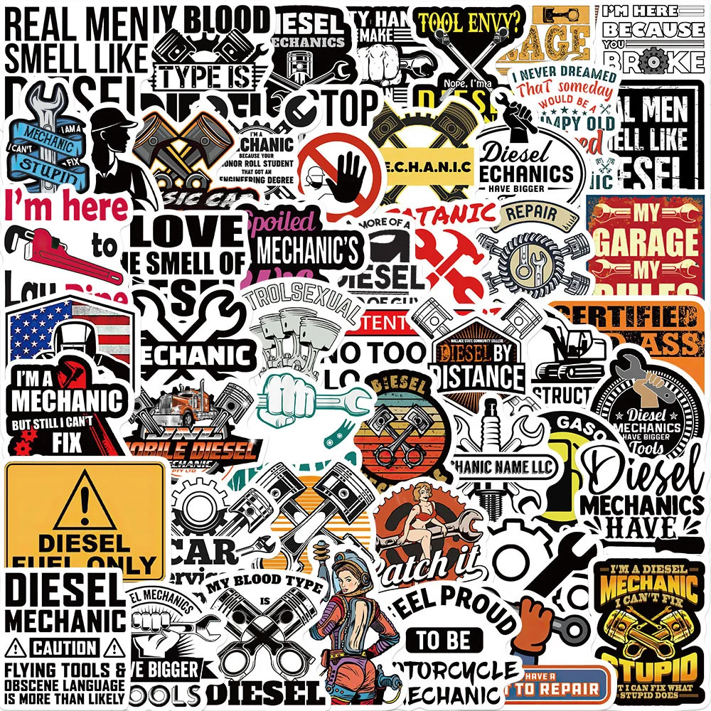 

50pcs Cartoon Diesel Mechanic Graffiti Stickers DIY Deco Luggage Guitar Phone Hand Account Stationery Waterproof Sticker Decal