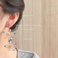 ins super fairy 925 silver needle plated long evening earrings for woman 14k handmade flower multicolored glass crystal earbobs
