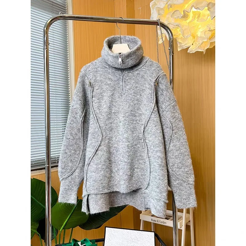 Женский вязаный свитер-водолазка [EWQ] свободный плотный теплый джемпер-водолазка