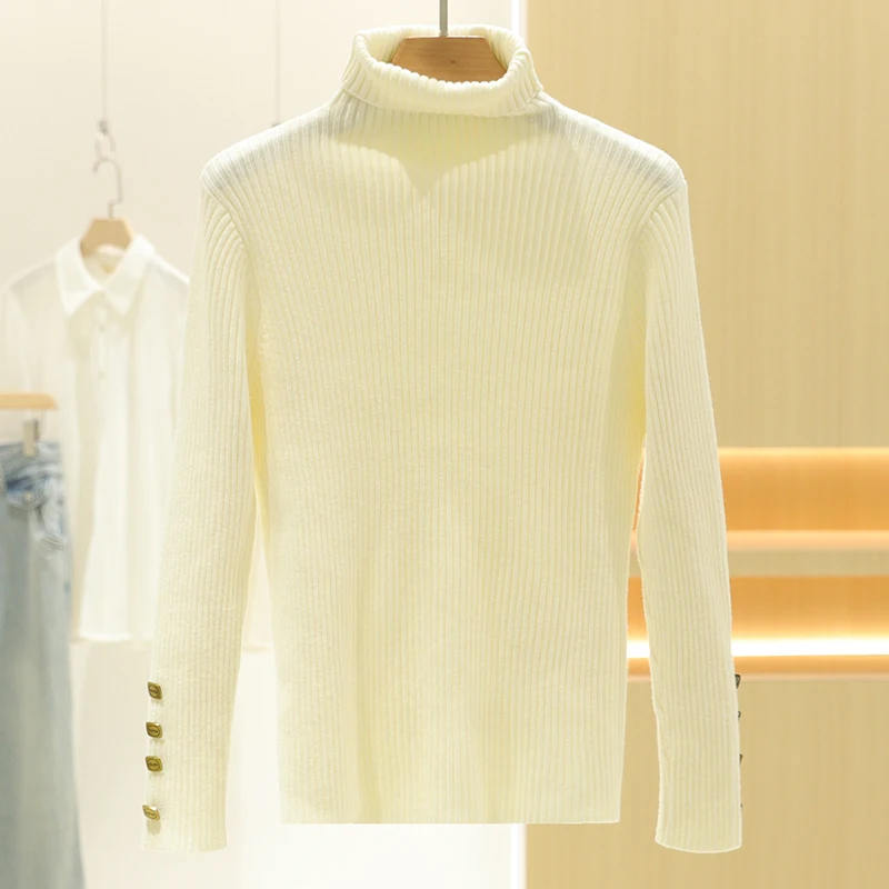 [Chao] однотонная водолазка облегающий крой универсальный вязаный свитер с