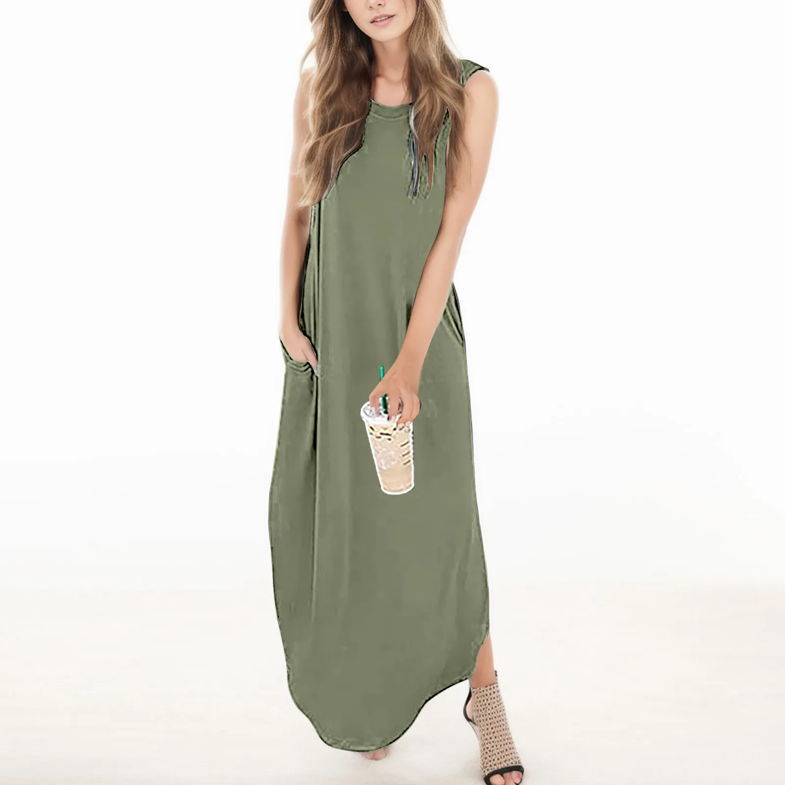 

Classic Solid Color Sleeveless Casual Dress With Pockets For Women Versatile Everyday Fashion Mid Dress