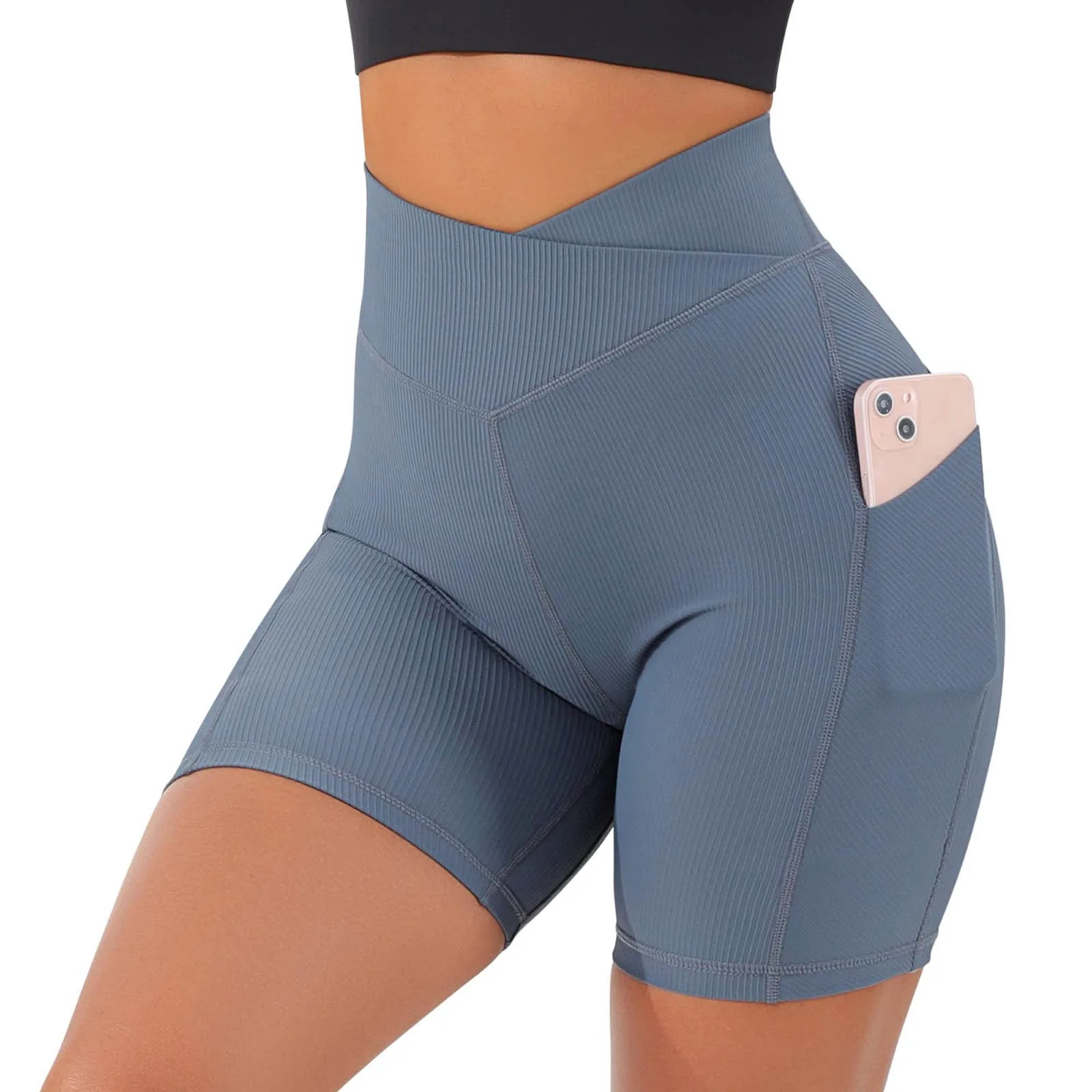 

Womens Running Shorts with Phone Pocket Shorts Biker V Women Cross Waisted Lifting Waist High Leopard Yoga Shorts for Women