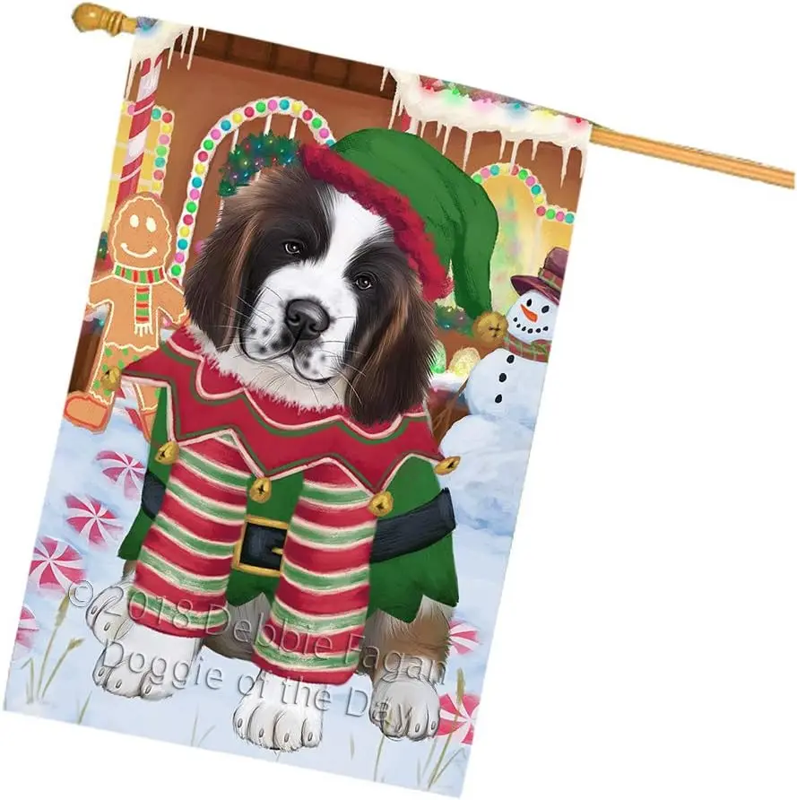 Флаг домика Doggie of the Day St. Bernard Dog - Рождественский пряничный эльф уличный