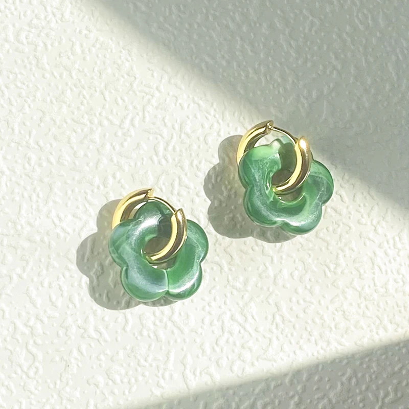 

1Pair New Fashion Flower Drop Earrings Acrylic Resin Geometric Circle Hoop Earring Travel Jewelry Accessories Color Women Gift
