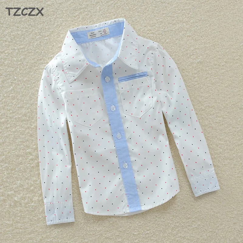 Детские классические рубашки в горошек хлопковые дышащие с длинным рукавом для