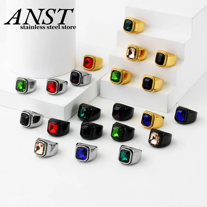 

Dropshipping Vintage Luxury Stone Ring Crystal Larger Gold Anel Wedding Jewelry Engagement Rings For Man Women Gift