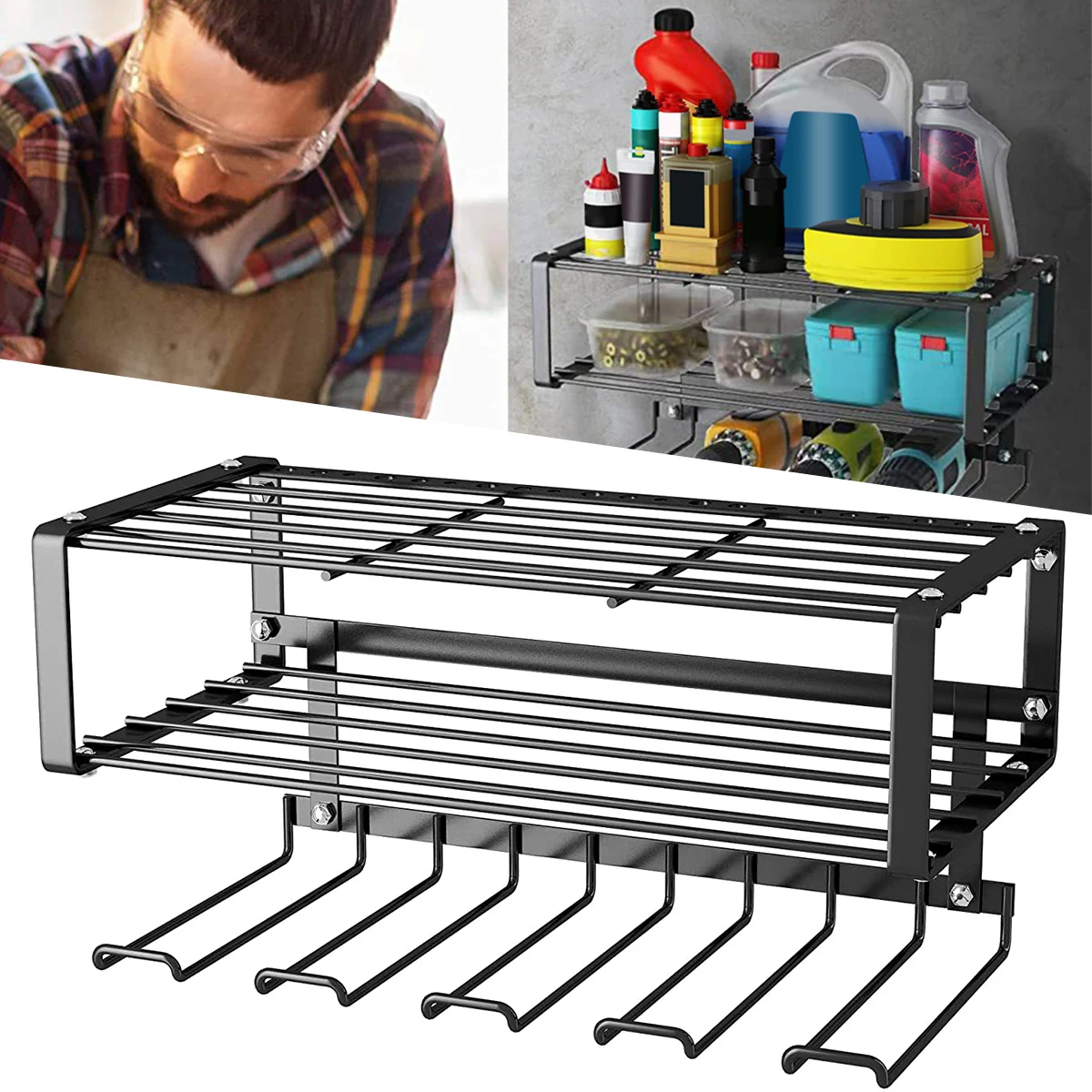 NewPower Tool Organizer Electric Drill Storage Rack Wall Mount Garage Tool Organizers Heavy Duty Tool Holder Rack 130lb Weight