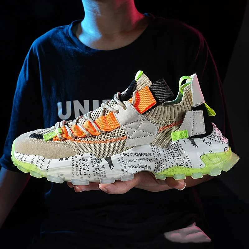 Men's Sneakers Casual Shoes Running Comfortable Tennis Elastic Fly Woven Breathable Sports Fashion Non-slip Male Shoes Jogging