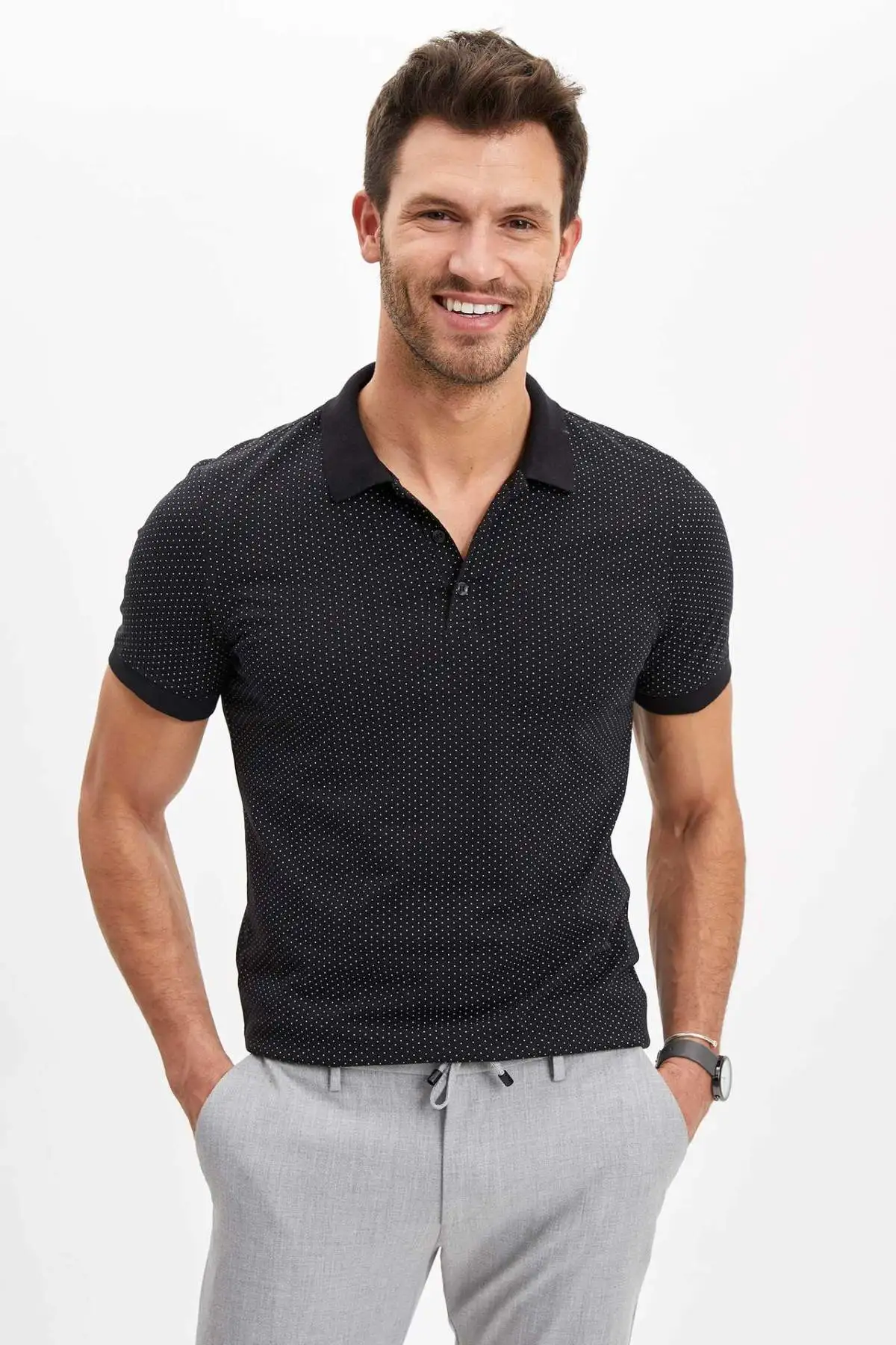 DeFacto Мужские летние топы и футболки с рисунком Slim Fit Поло футболка уличная Мужская
